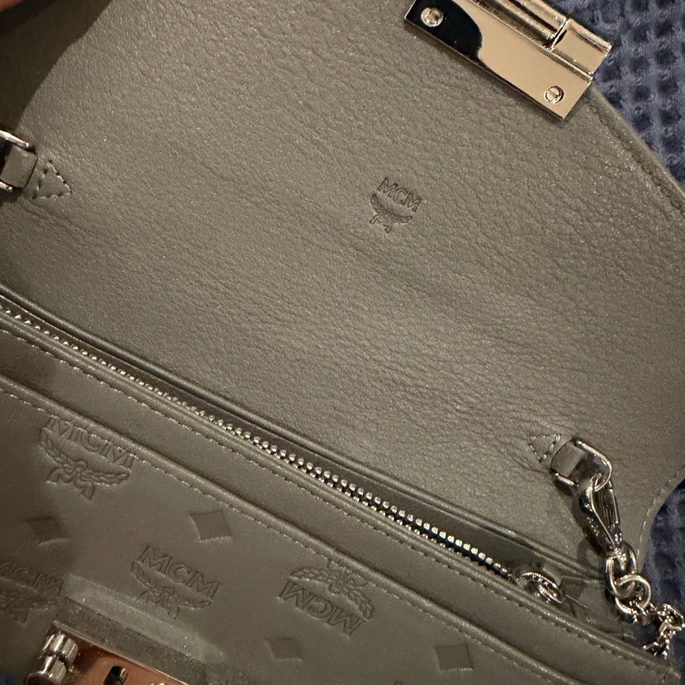 MCM Embossed Gray Leather Clutch - Picture 6 of 9